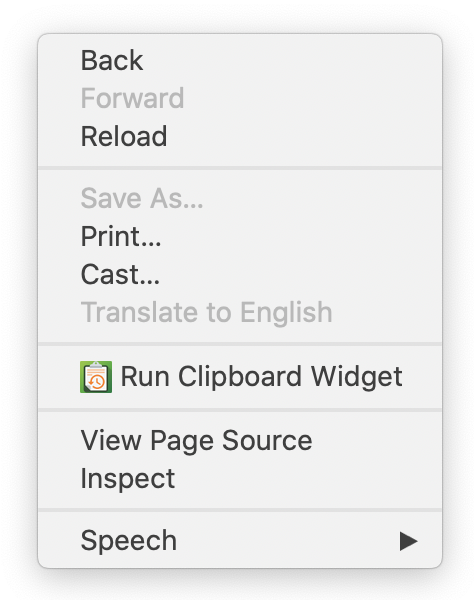 Context menu of webpage